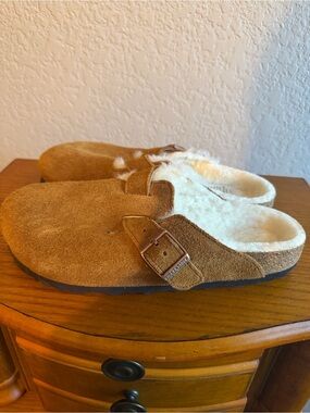 Birkenstock Brown Suede Shearling-Lined Slip-On Clog